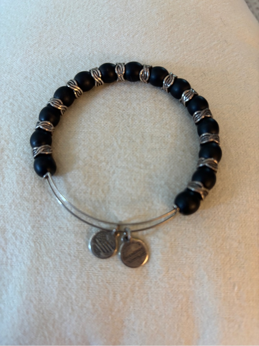 Alex and Ani Black Bead Bracelet with Silver Accents
